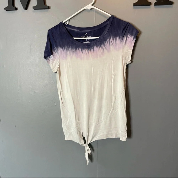American eagle blue ombré front tie short sleeve tshirt size small - Picture 1 of 9